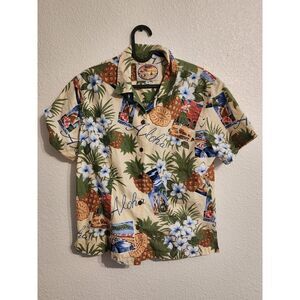 Vintage Newt At The Royal Hawaiian Shirt Womens M Blue Floral Tropical‎ USA